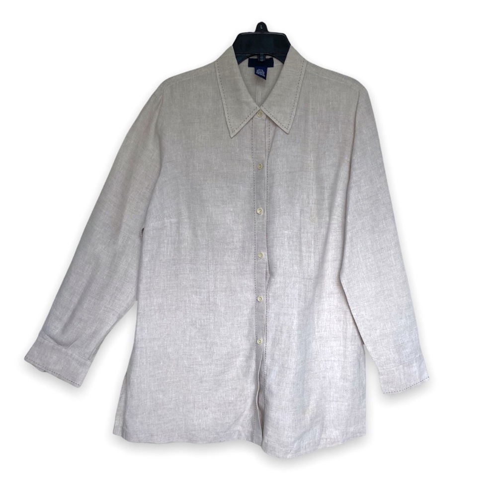 Beige linen button down shirt size 14/16